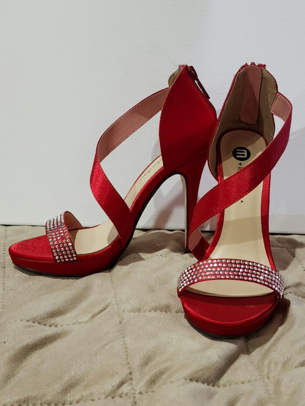 Red 4.5in Strappy Heels w/ Studs